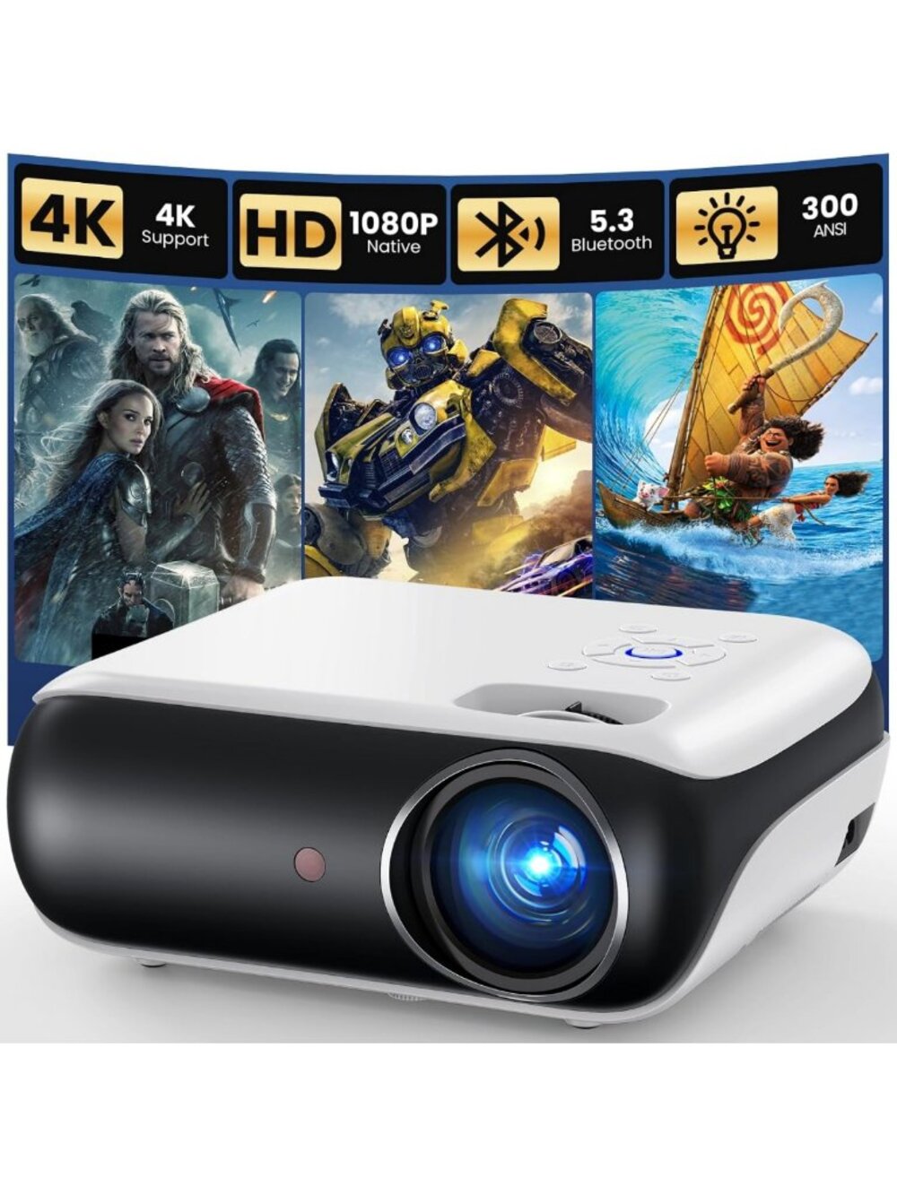 1080P Bluetooth Mini Projector - Portable Home Theater, HD Video & Gaming